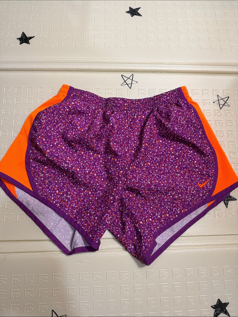 Nike Purple Floral Athletic Shorts with Orange Side Panels xs/s